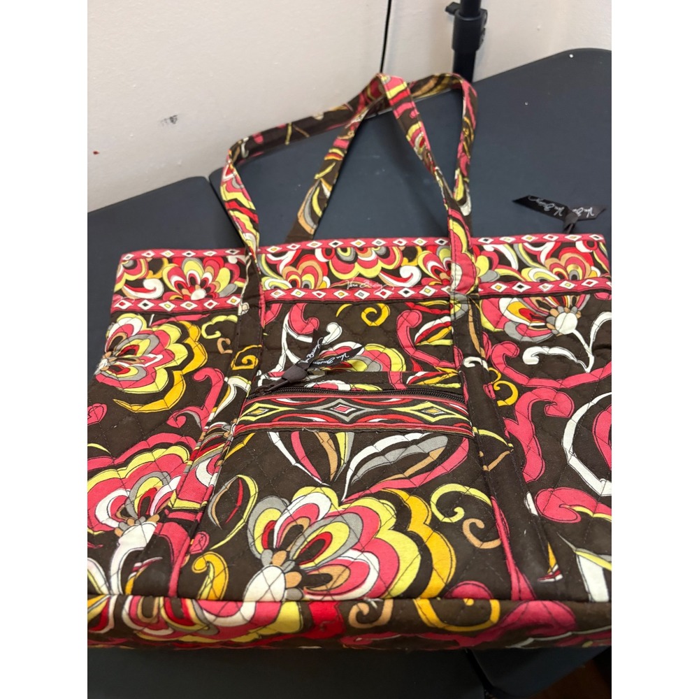 Vera Bradley Call Me Coral Quilted Cotton Zip Top Tote Bag Floral Shoulder Bag